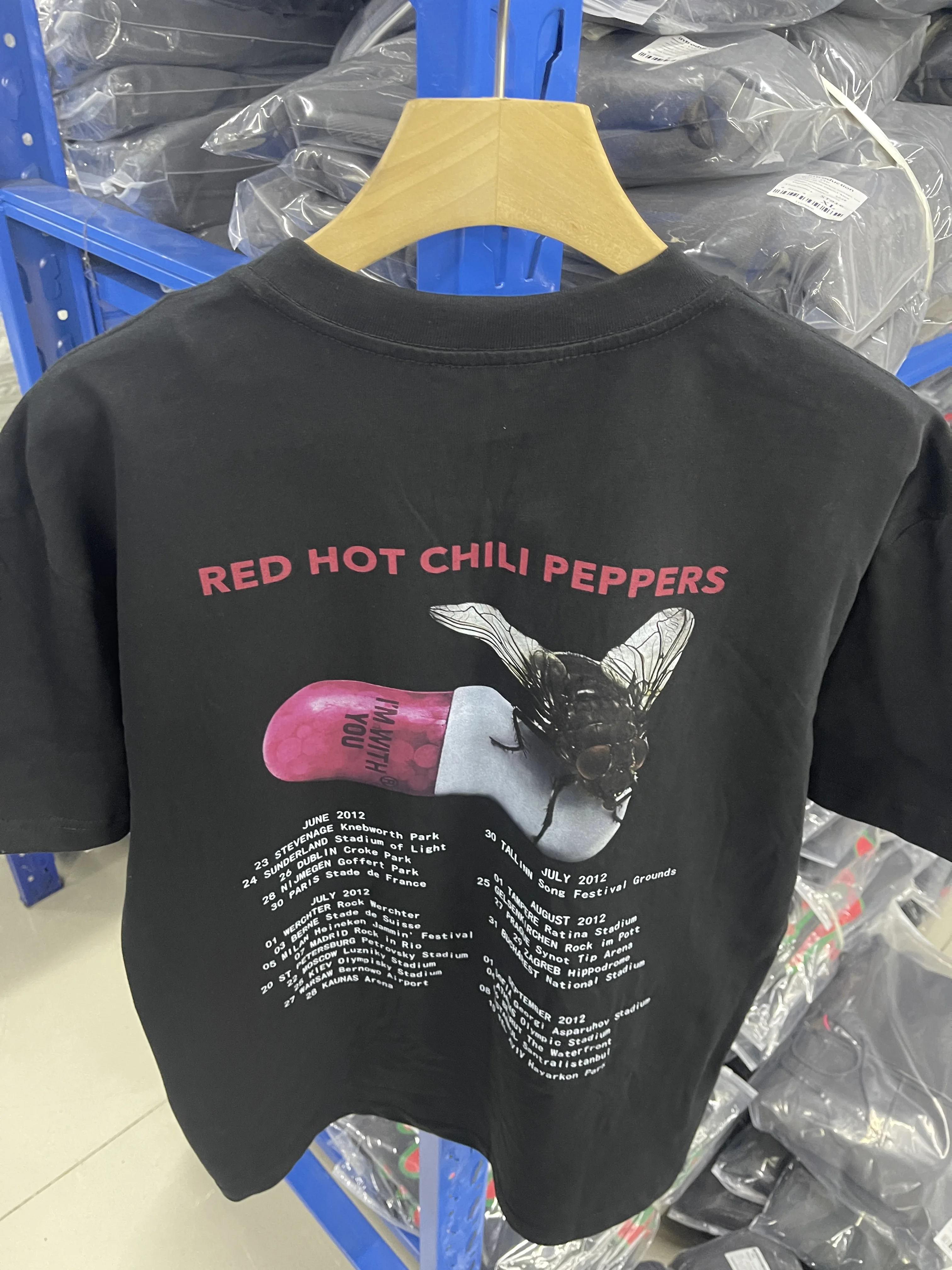 25SS جودة عالية خمر روك الأحمر الفلفل الحار المطبوعة الفرقة قصيرة الأكمام الثقيلة غسلها القطن فضفاض عادية كبيرة الحجم الشارع البوب تي شيرت