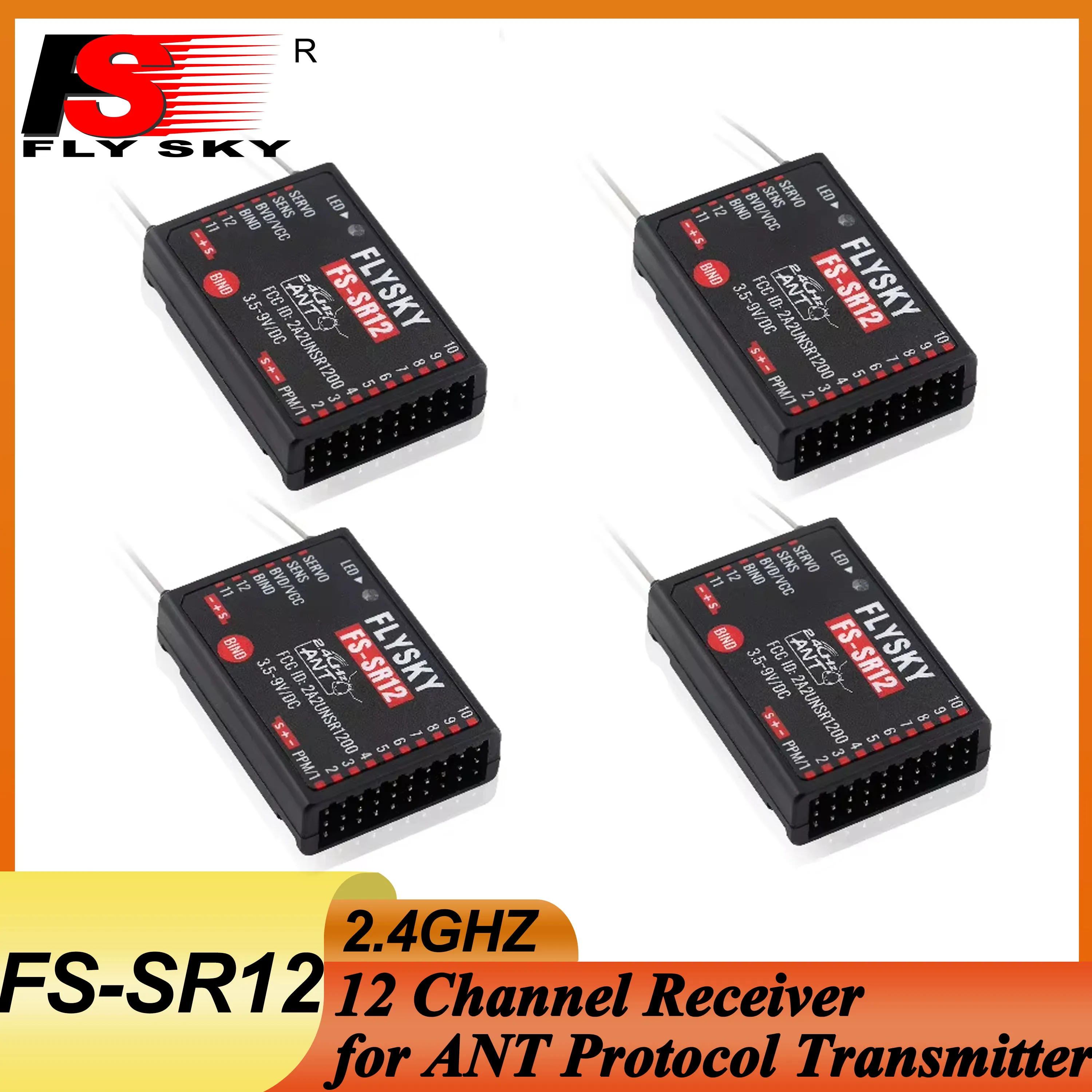 1/2/4PCS FLYSKY FS-SR12 12CH 2.4G Receiver Dual Antenna for RC Car Fixed-wing Boat Robot ANT Protocol Transmitter 12 Channel