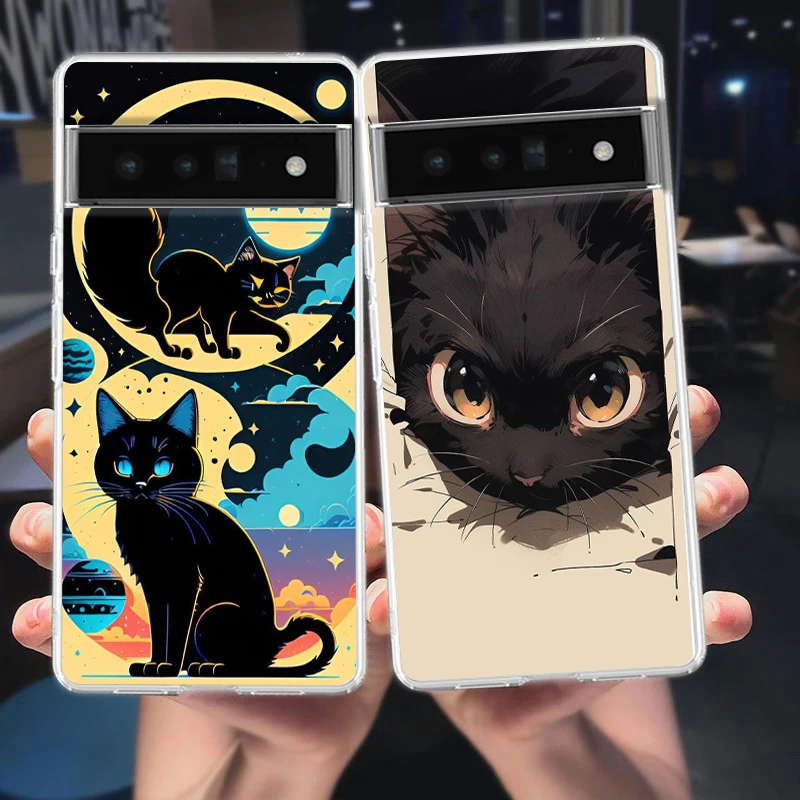 Cute Detection Cat Phone Case Cover for Google Pixel 9 8 7 6 5 4 4XL 7A 6A 5A 4A 3A 3A XL Pro 5G Transparent Silicone Shell Bags