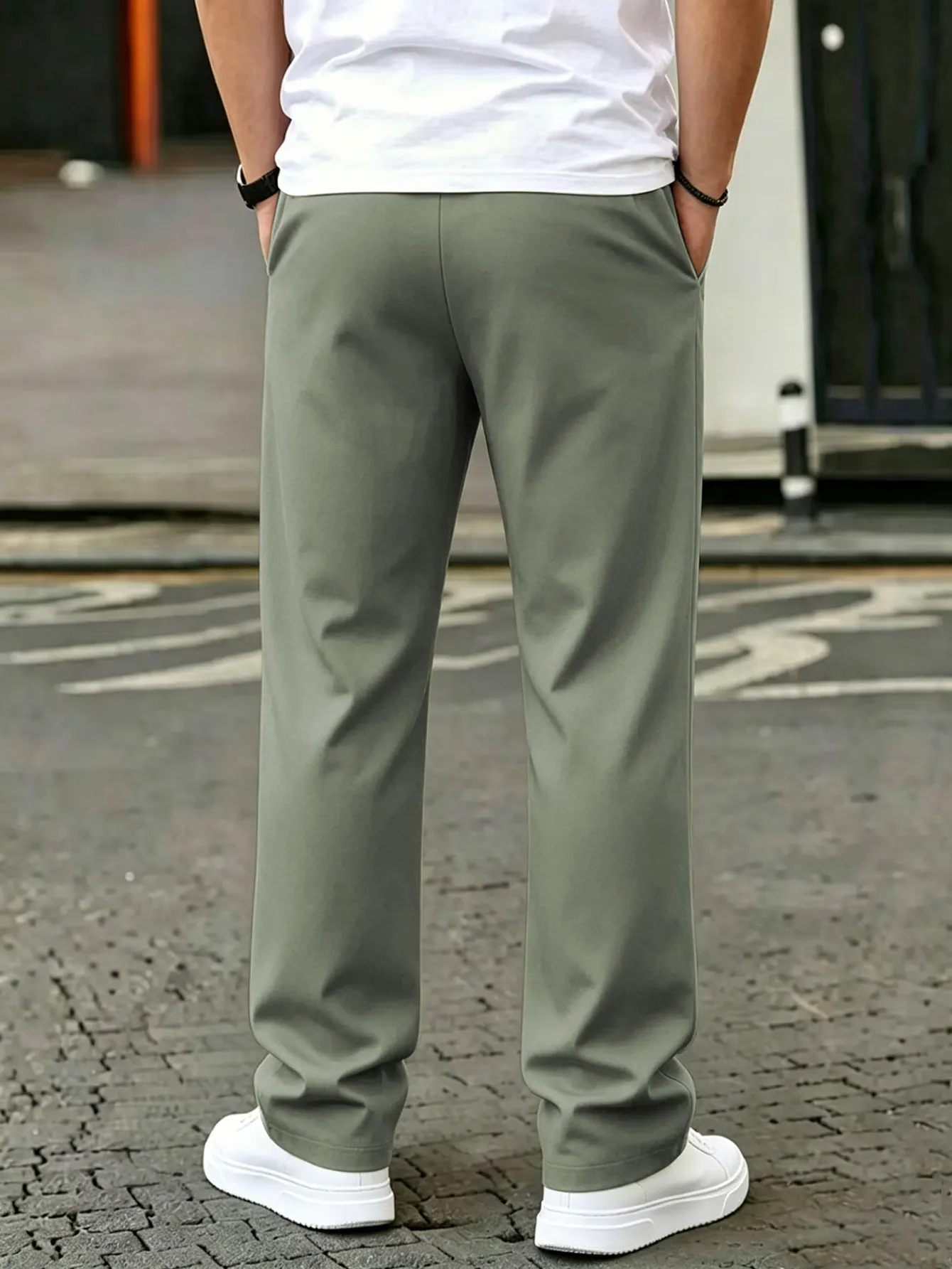 Einfarbige Herrenhose mit Kordelzug an der Taille, normale Passform, lässige, bequeme Taschenhose für Frühling und Herbst, Herrenhose für den Alltag – Detail 2