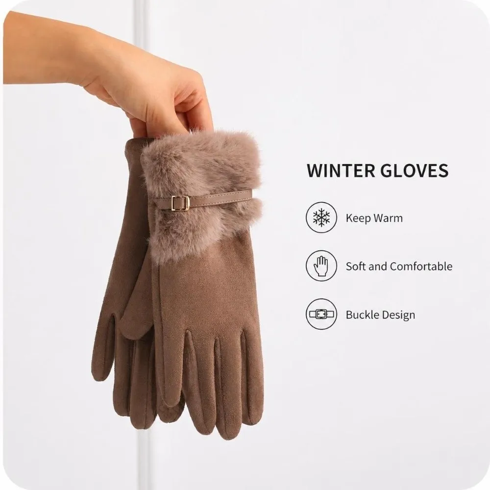 Durable Windproof Touch Screen Gloves Warm Metal Buckle Decoration Winter Gloves Lining Thick Gloves Women