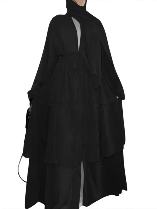 New in Women Abaya NO Elegant Muslim Stitching Three Layer Abaya Ruffle Sleeves Cardigan Marocain Dress