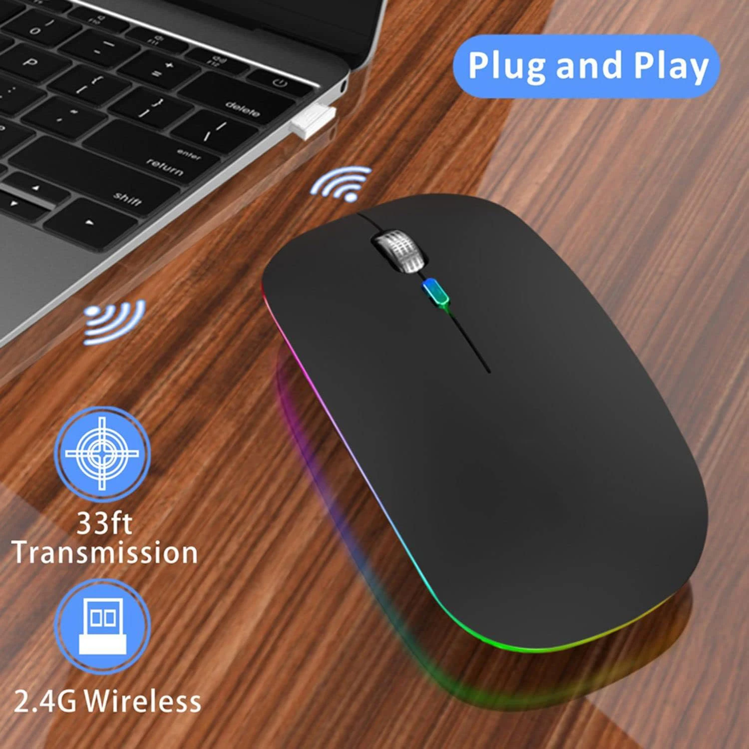 Wireless Bluetooth Mouse Rechargeable Mouse Dual Mode Bluetooth 5.1 2.4G with USB Receiver Computer Mice