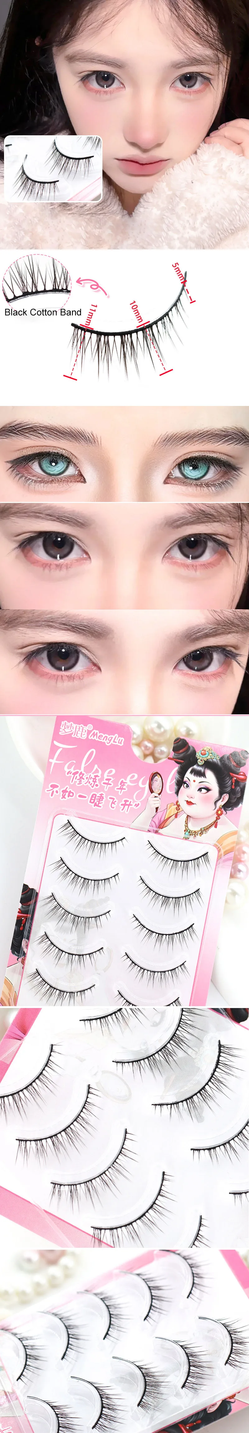 5 Paar Manga Baby Straight Lashes Hard Band Natural Fish Tail False Eyelashes Daily Cosplay Makeup – Detail 6