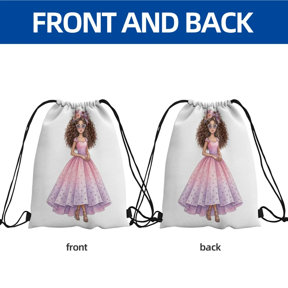 1PC Lovely Girl Pattern Drawstring Backpack Custom Name 3 Sizes Sports Bag for Travel Workout Outdoor Daily Use