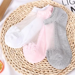 3 Pairs New Elegant Women Girls Cotton Comfortable Solid Dot Spring Summer Wear Low Ankle Invisible Elastic Short Socks