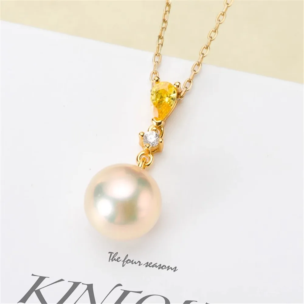 

DIY Pearl Accessory S925 Sterling Silver Pendant with Empty Holder, Gold-plated Fashionable Necklace Pendant Fit 8-12mm Beads