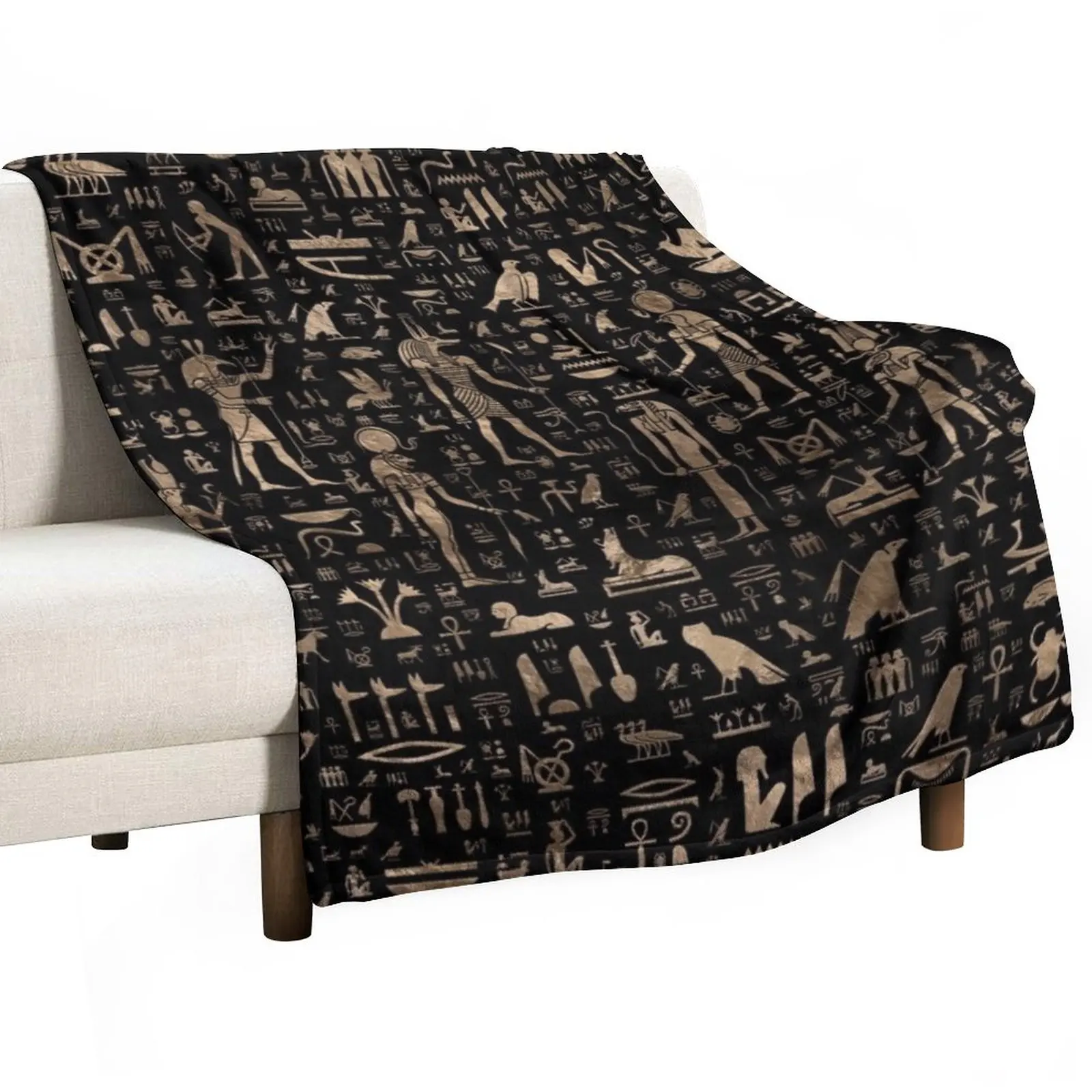 

Ancient Egyptian Gods and hieroglyphs - Black and gold Throw Blanket Travel Soft Plaid fluffy sofa bed Blankets