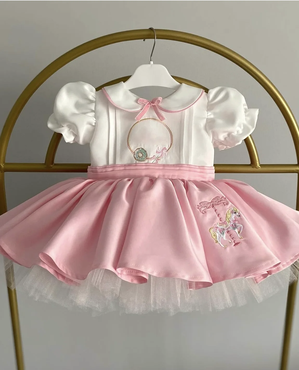 0-12Y Baby Girl Summer Merry-go-round Embroidery White Pink Dress for Party Eid Birthday Photography Causal  B60