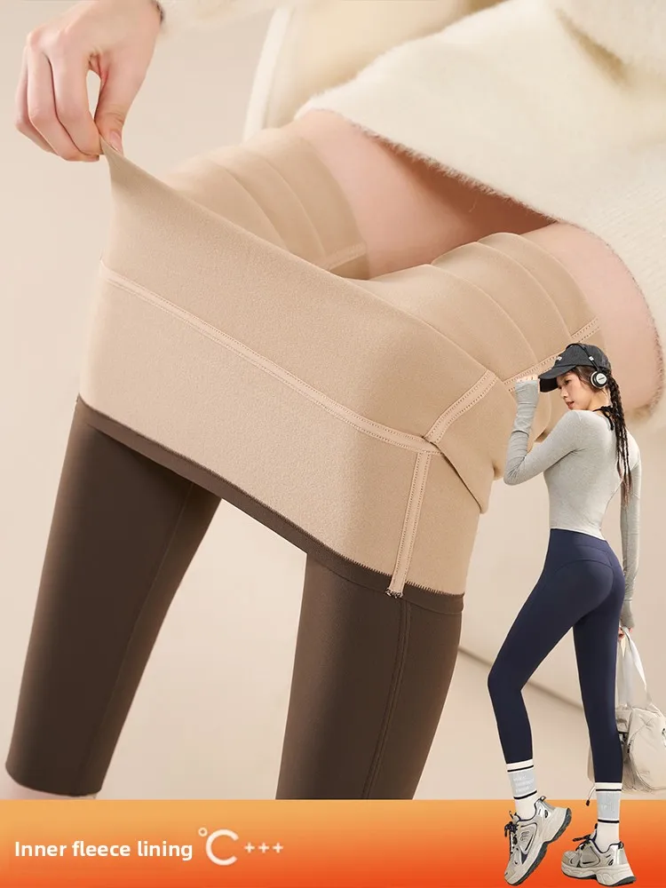 Damen-Yogahose mit Fce-Futter, dünn, bequem, warm, Fitn-Hose, hohe Taille, neun Punkte, Nylon, Spandex, schlankmachend