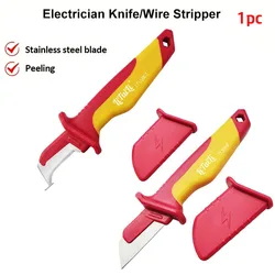 Insulated Electrician Knife Cable Stripping Knife Curved Mouth Hook Fixed Blade With Protective Sheath Wire Stripper Hand Tools