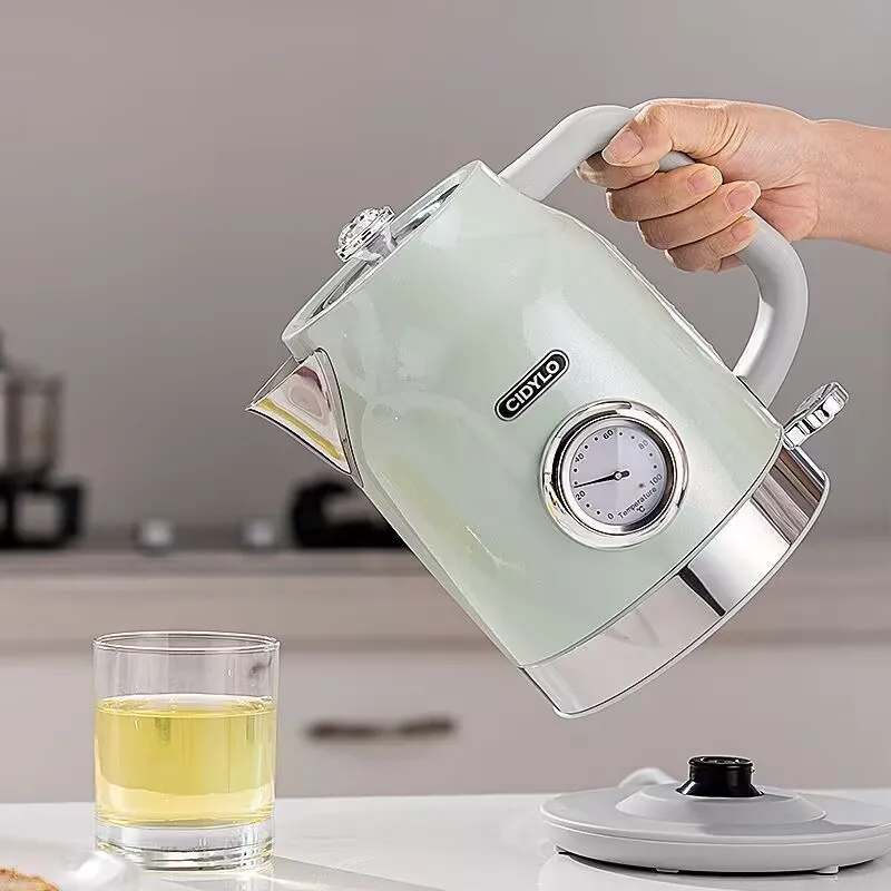 1.7L 304 Stainless Steel 220V-240V Retro Electric Water Kettle With Thermometer Heating Boiling Coffee Tea Pot
