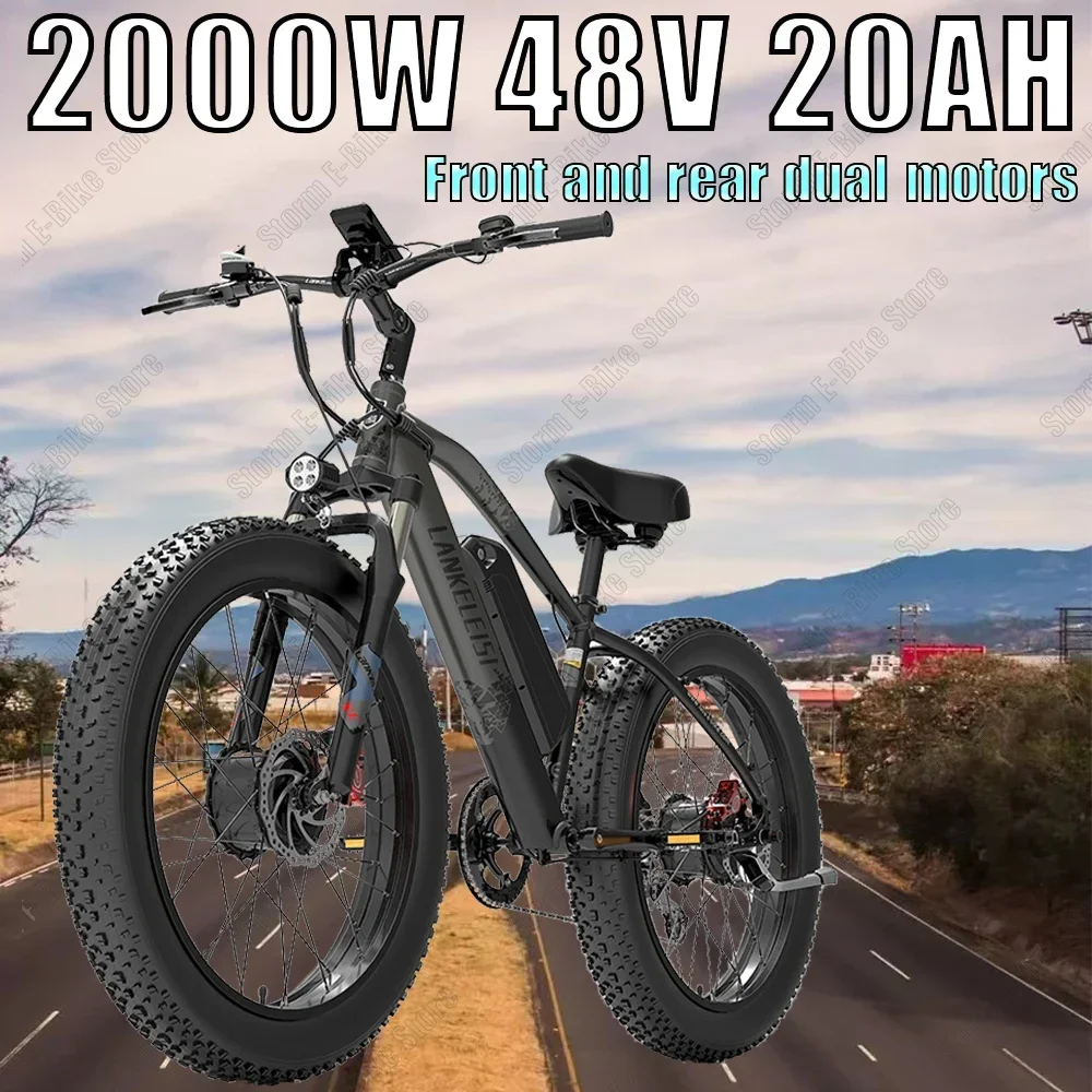 2000W motor all-terrain Electric Bike adult auxiliary Electric Bicycle 48V 20AH battery 26*4.0 fat tire mountain E-Bike 52KM/H