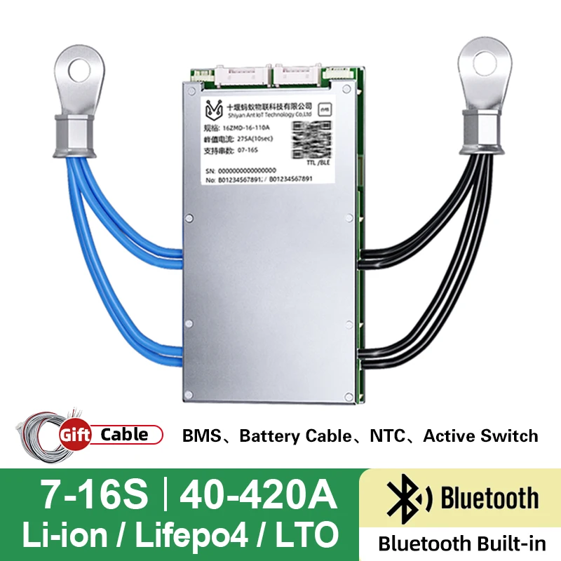 

ANT 7-16S 110A Smart BMS with BT APP RS485, Li-ion LiFePO4 Battery Protection Board with Balance for Solar System Golf Cart DIY