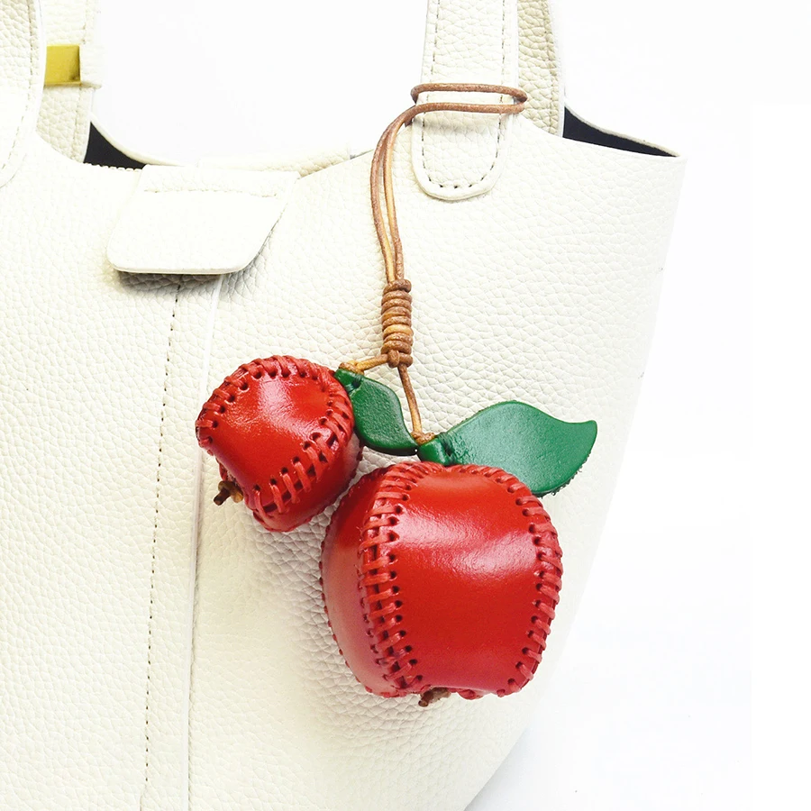 Original High-end Cowhide Leather Hand-sewn Bag Pendant Apple Pear Good Things Come True Safe Fruit Keychain Bag Charm Diy