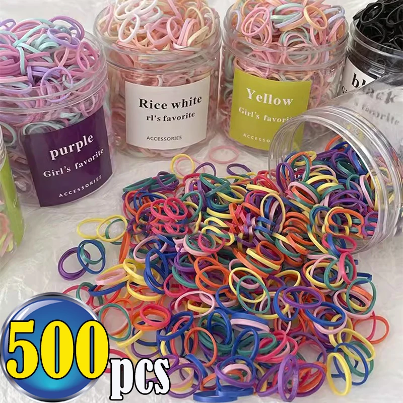 

500Pcs Girls Colourful Disposable Rubber Band Elastic Hair Bands Headband Children Ponytail Holder Bands Kids Hair Accessories