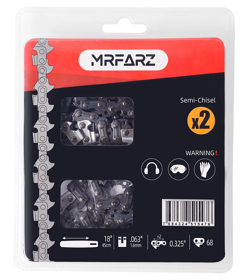 

MRFARZ 2-Pack Chainsaw Chain 18 Inch .325" Pitch .063" Gauge 68 Drive Links 26RM3-68 Fits Stihl MS250(Pre 2023) MS251 and More