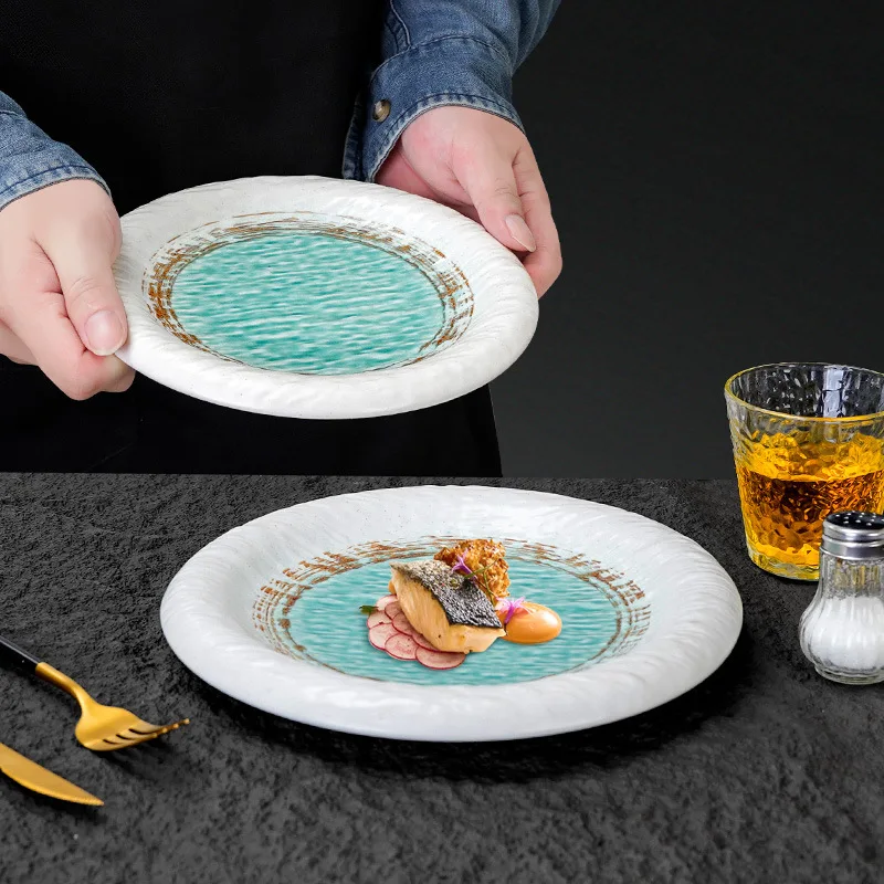 

10-inch Ceramic Western-style Steak Plate Exquisite Ink Wash Painting Dinner Plate for Home and Hotel Fruit Salad Dessert Dishes