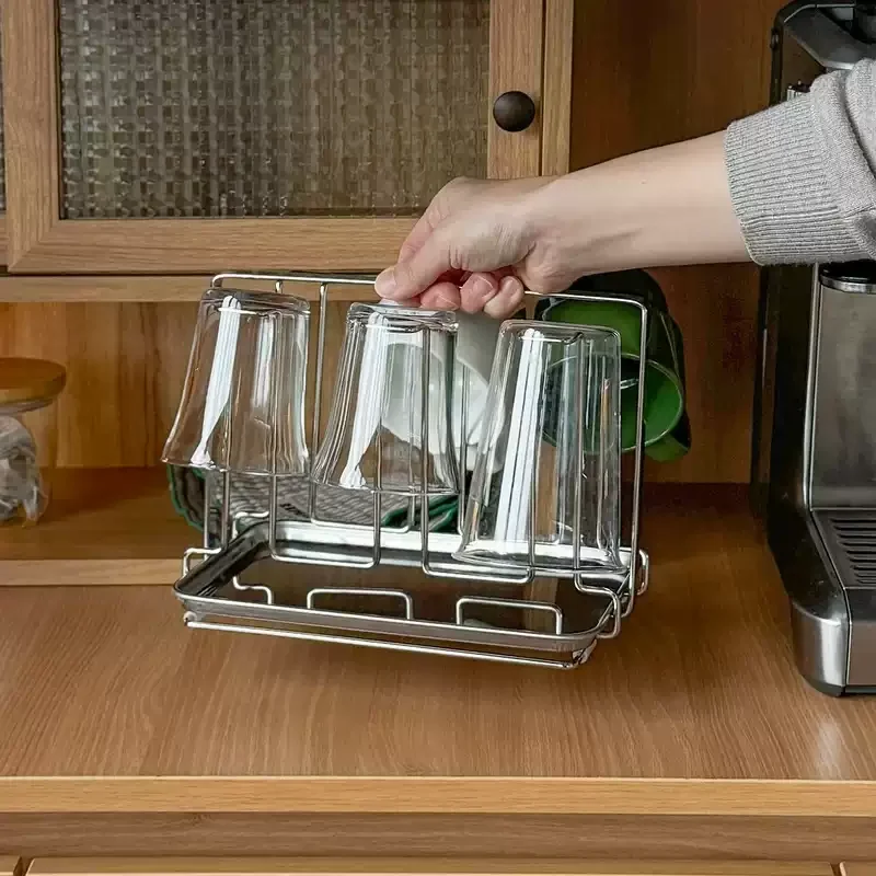 Stainless Steel Cup Drying Rack for Kitchen Countertop Mug Stand with Tray Space Saving Cup Organizer Rustproof Storage Holder
