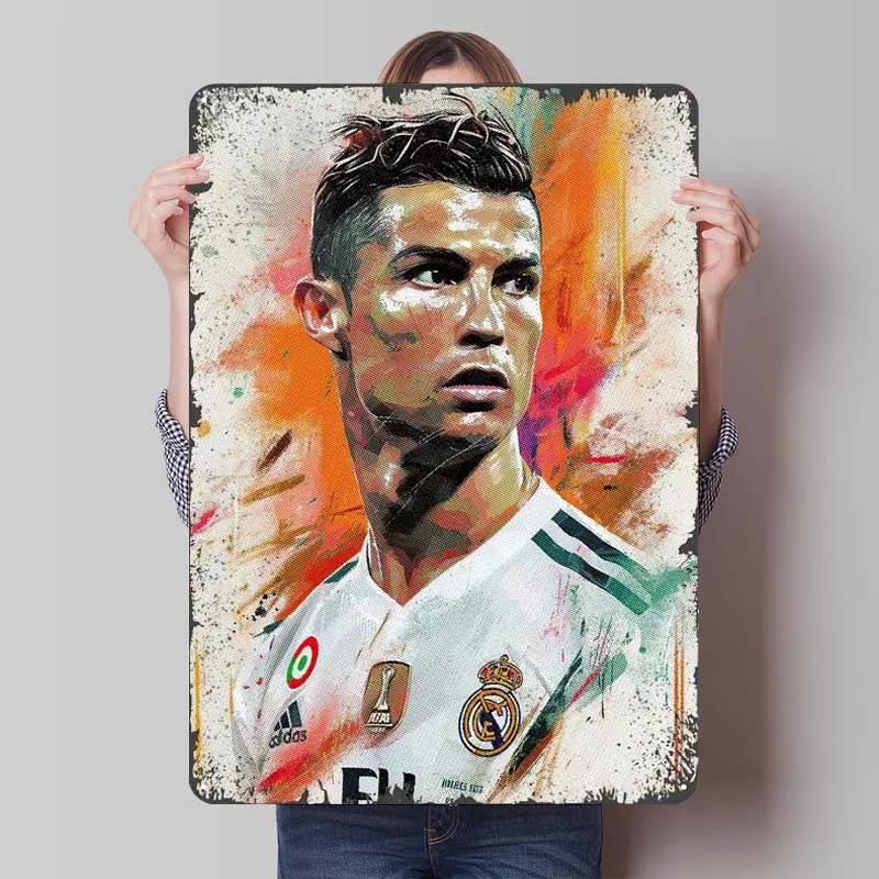 Cristiano Ronaldo Portrait Tinplate Sign Sports Metal Poster Room Decoration Home Custom Metal Signs for Wall Art Decoration