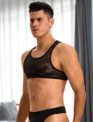 Incerun-ropa de dormir Sexy para hombre, camisetas sin mangas, camisón de talla grande, chaleco Sissy, lencería corta de encaje negro