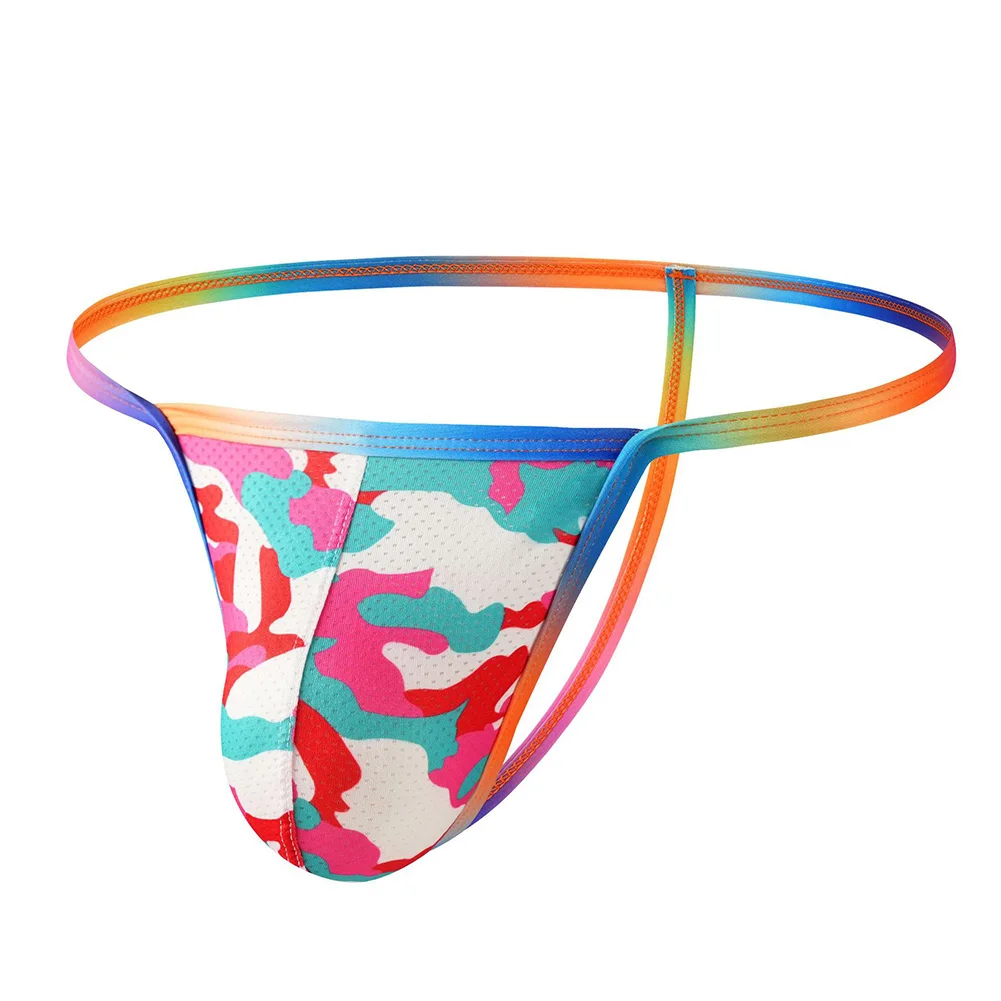 

Fashion Printed Men Casual Sports Briefs Low Waist Underwear G-String U Convex Pouch Thongs Bikini T-panties