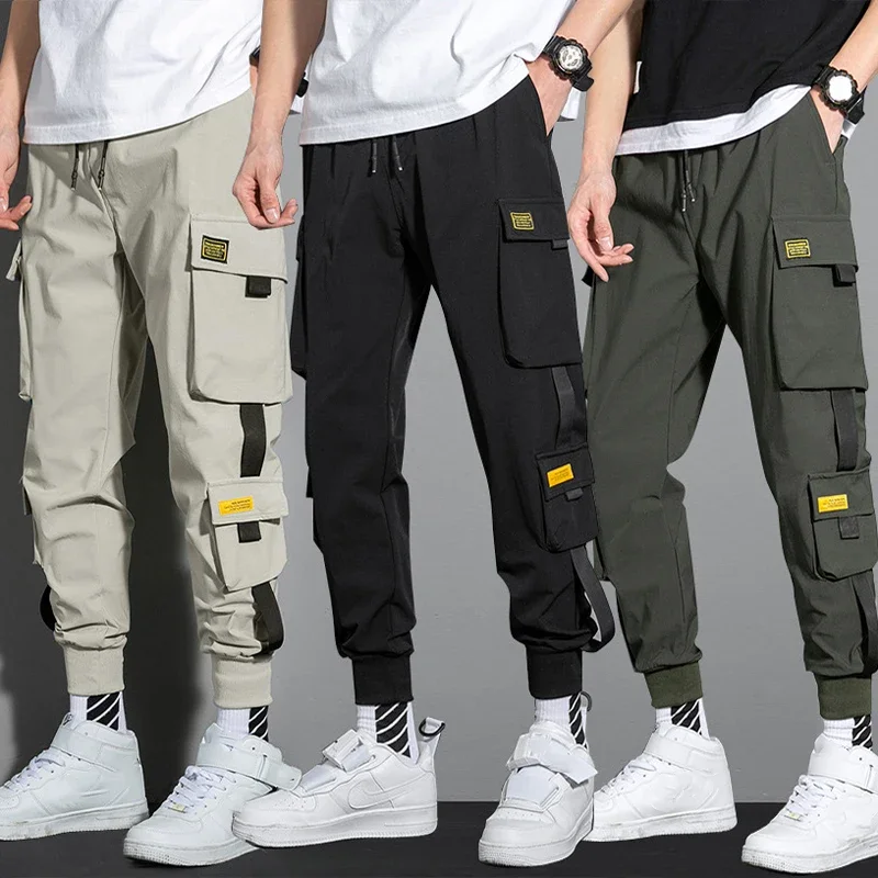 Fashion Men's Side Pockets Cargo Harem Pants Black Hip Hop Casual Male Joggers Trousers Fashion Casual Streetwear Pants