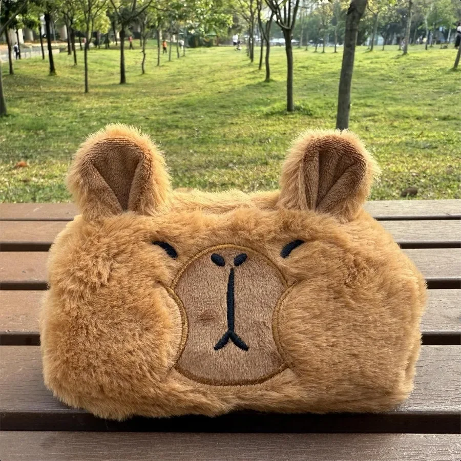 مقلمة الدببة القطيفة بتصميم حيوان لطيف، حقيبة بسحاب فروي ناعمة للمدرسة والمكتب، حامل أقلام رصاص بني مرعب