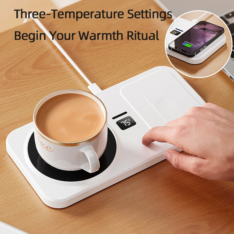 2 in 1 커피 머그 워머 무선 충전기 다기능 컵 히팅 패드 3단계 온도 조절 워머 코스터 밀크티 물