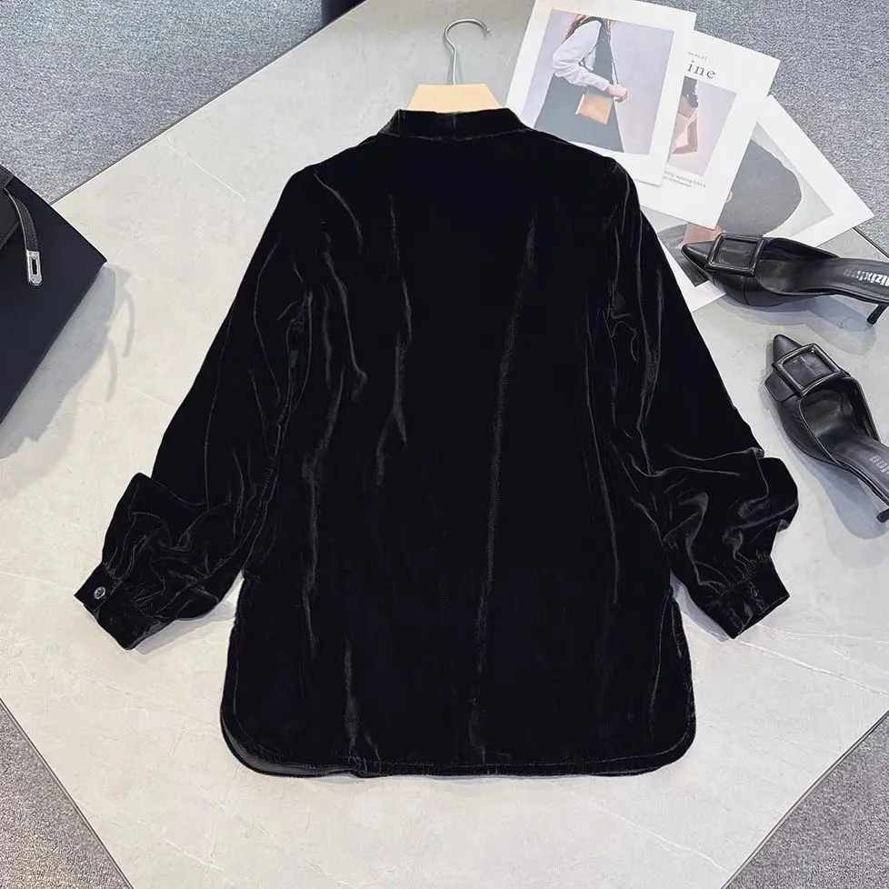 New Casual Loose Black Gold Velvet Cardigan Autumn And Winter Women's Thin Jacket Fashionable Slim Fit Top