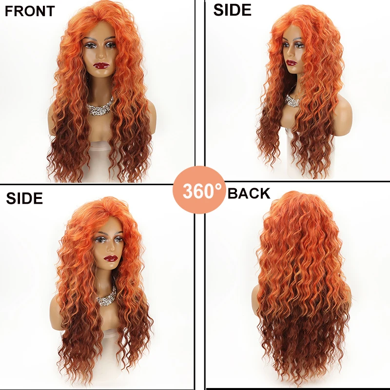 Perruque longue bouclée moelleuse pour femme, cheveux ondulés naturels, blond agaçant, orange ombré, vidéo, synthétique, adt, vague profonde, cosplay