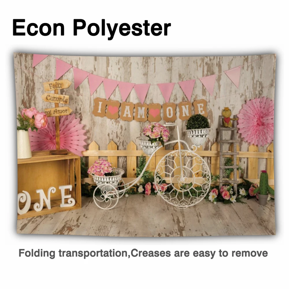 Allenjoy Ulang Tahun Pertama Foto Latar Belakang Pink Girl Princess Satu Tahun Baby Shower Kue Smash Pesta Latar Belakang Potret Photocall