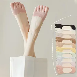 Women's Full Invisible Ultra Low Cut Five Finger Socks Candy Color Cotton Thin Split Toe Boat Socks Non-Slip Silicone Yoga Socks