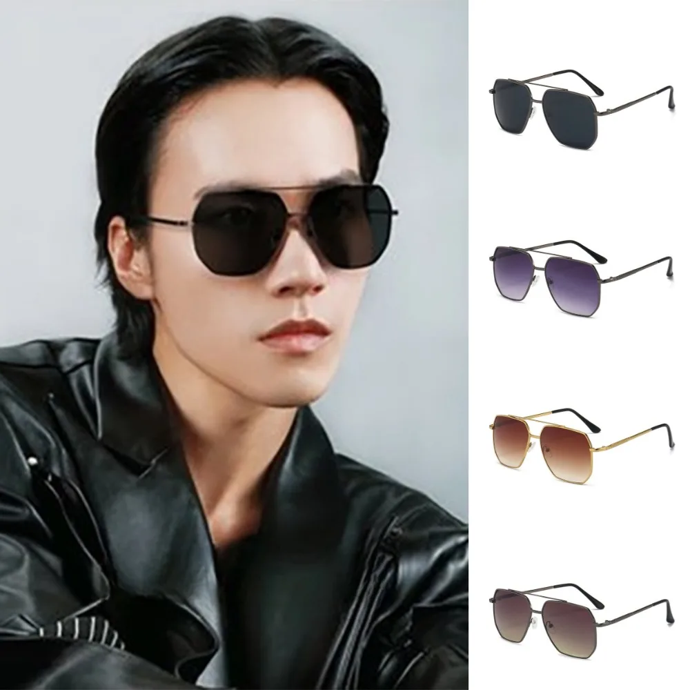 Multicolor Large Frame Sun Glasses Vintage Lightweight Alloy Polygonal Sunglasses Fashion UV Protection Men UV400 Eyewear
