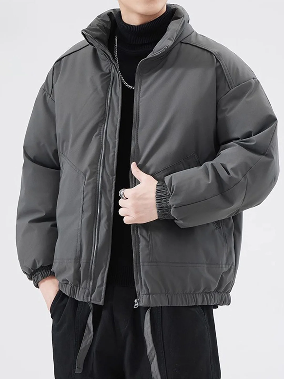 

Men's Winter Thiened Warm down Cotton Jaet Stand Collar Faionable Cold Resistance Outerwear Cleanfit Structure Design
