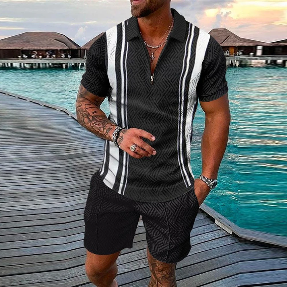 New Men\'s Printed Shirt Sets Pullover Tops+ Short Pants Summer Beach Casual Mens Shorts Two Piece Outfits Fashion Sets Clothing