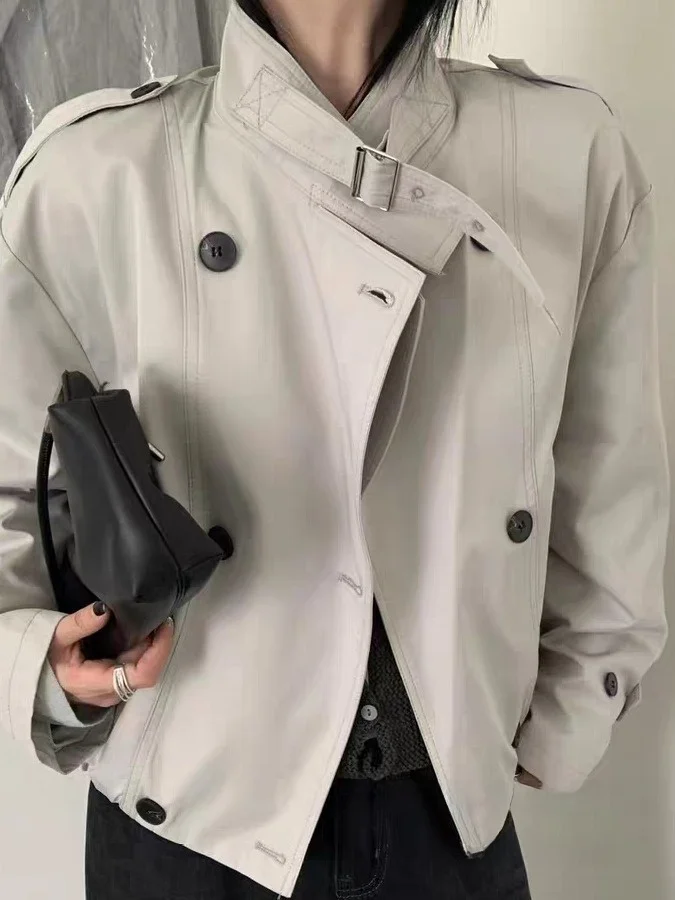 

Женская ветровка Chic ort Sle, двубортное пальто с воротником-стойкой Briti Sle, верхняя одежда Ele Aosphere, весенний сезон