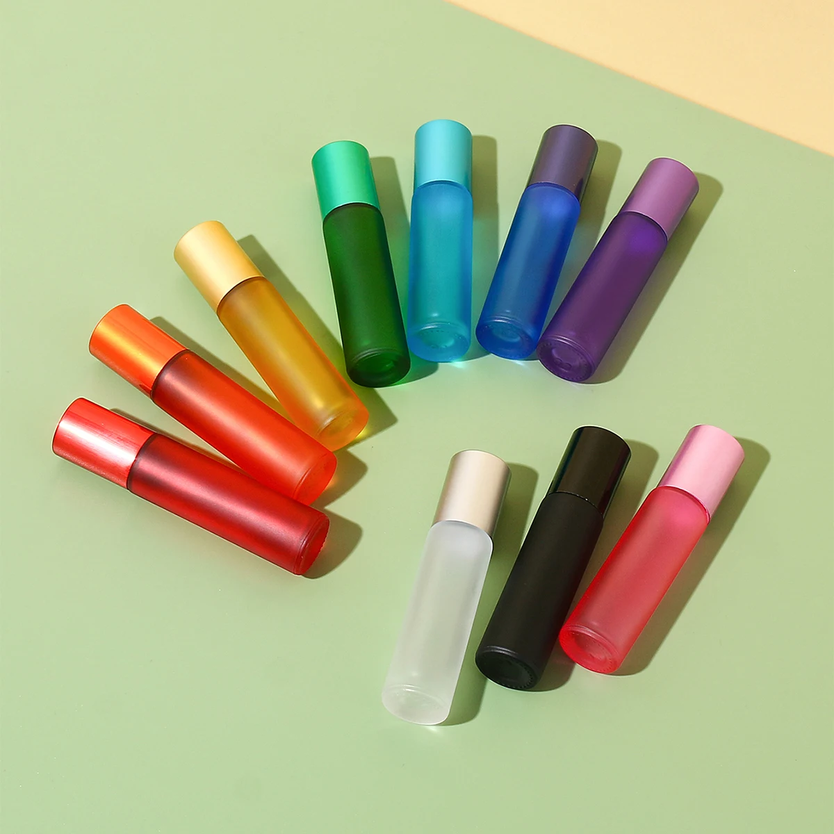 10pcs 10ml Refillable Morandi Colorful Empty Glass Essential Oil Perfume Roll On Bottles With Stainless Steel Roller Ball