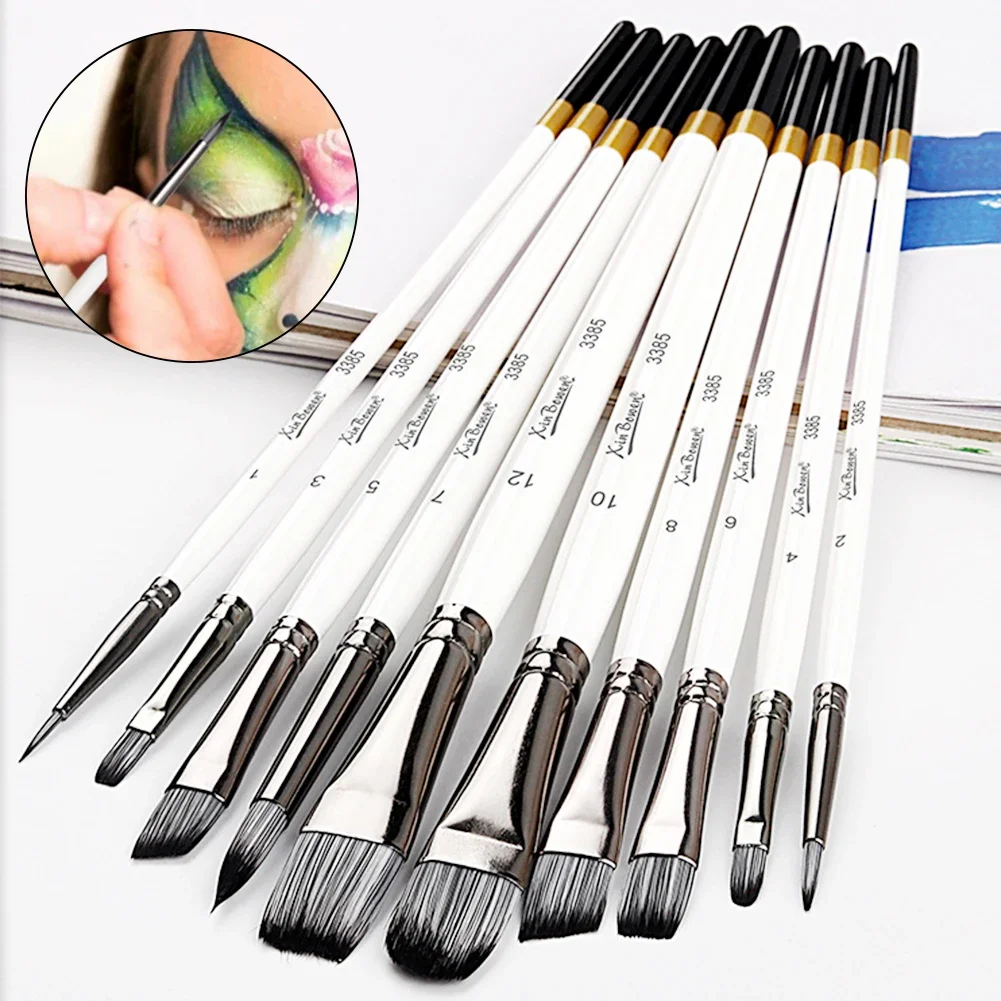 7/10Pcs Different Shape Paint Brushes Set for Art Acrylic Gouache Oil Watercolor Artist Canvas Synthetic Nylon Hair Paint Brush