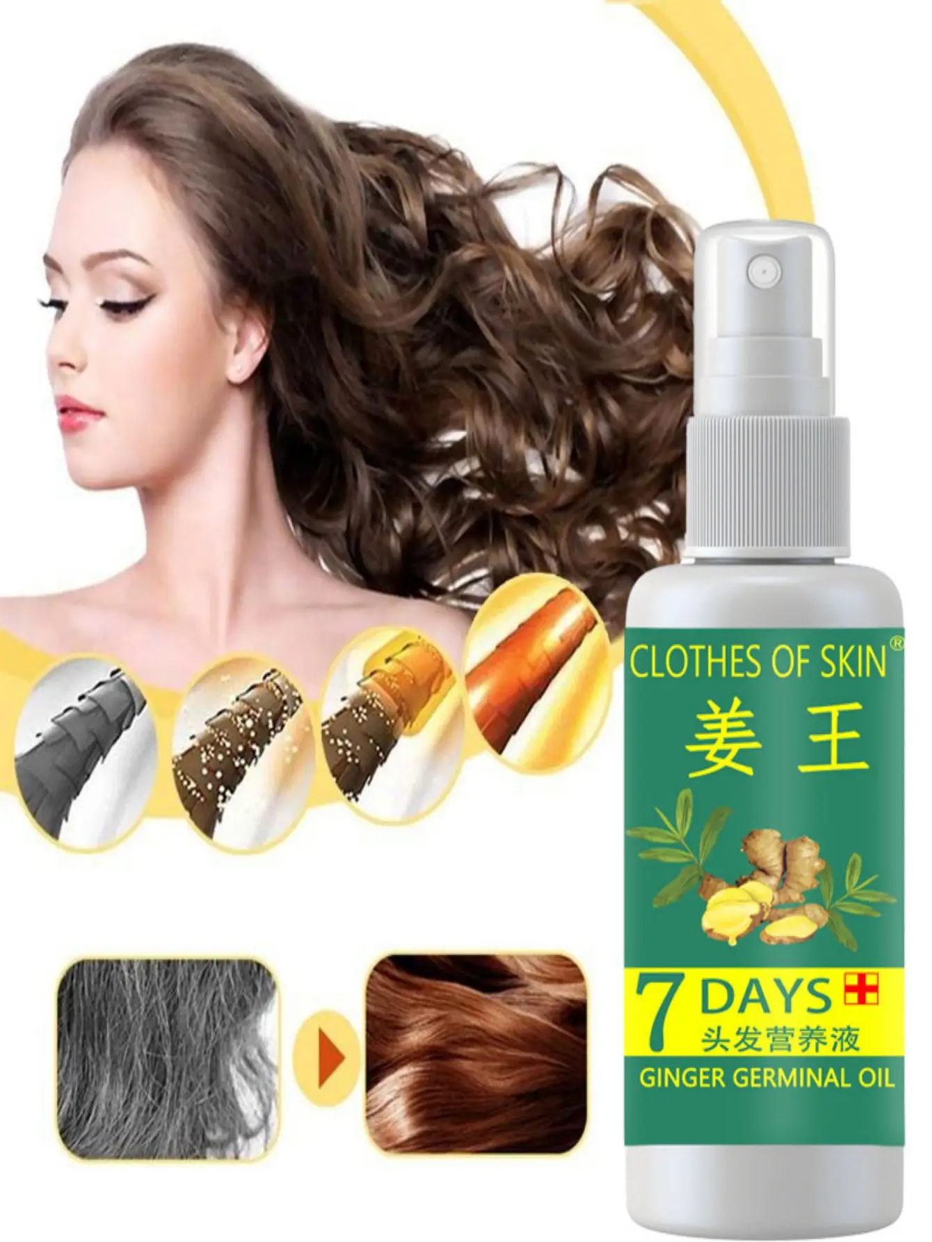 Ginger Essential Oil Spray Conditioner Hair Care Products Hyperplasia Hair Loss Treatment Herbal Essence Promoting Regeneration