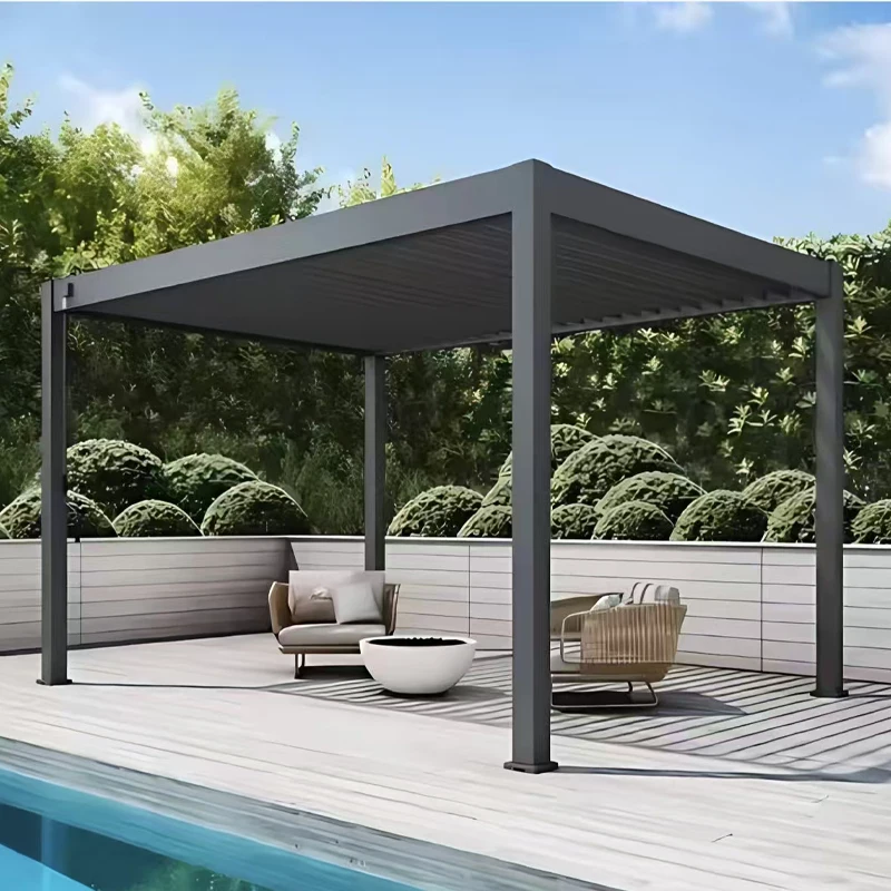 المناخ الحيوي مقاوم للماء الألومنيوم العريشة بمحركات في الهواء الطلق كوة أكشاك حديقة غرفة الشمس شرفة المظلة قوية الأشعة فوق البنفسجية كتلة اللوفرات