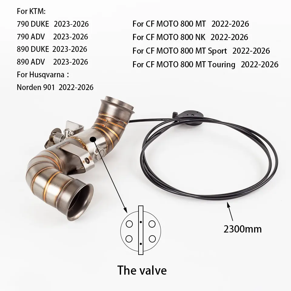 Motorcycle exhaust link pipe with valve For KTM DUKE 790 890 790 ADV 890 ADV For CF MOTO 800NK 800MT norden 901 2022-2026