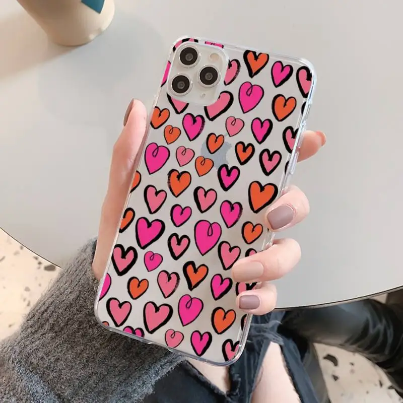 FHNBLJ Love Heart Phone Case For iPhone 14 13 12 11 Pro Max Mini X Xs XR 6 7 8 Plus SE 2020 Transparent Case