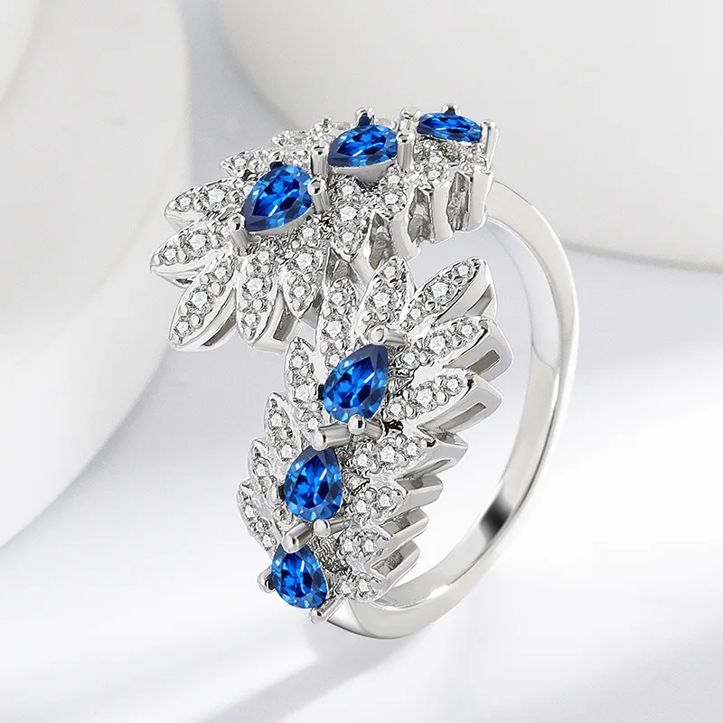 

Blue Spinel Zircon Engagement Ring for Women Adjustable Wedding Band Creative Design Romantic Valentine Gift for Her