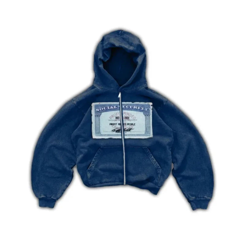 Dollar printed red new hooded sweatshirt autumn and winter American retro washed long-sleeved hooded trendy loose casual top - view 3