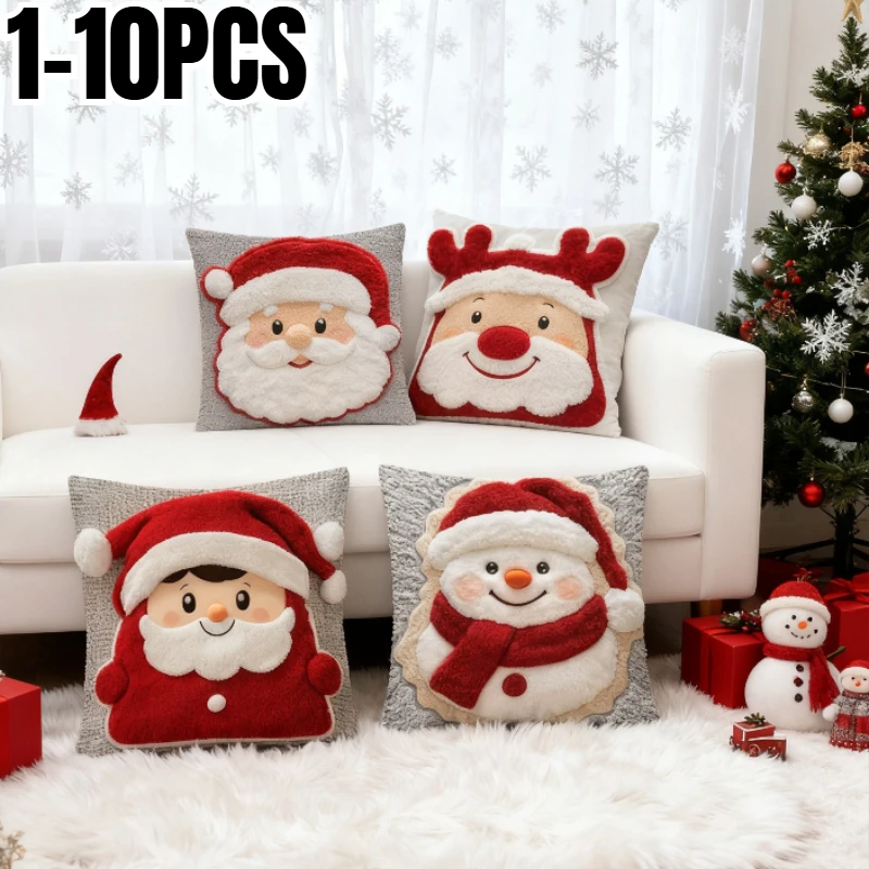 1-10PCS 2026 Christmas Digital Print Pillow Cover Snowman Reindeer Soft Plush Cushion Case for Couch Sofa Living Room Decor