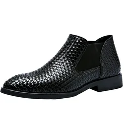 Black Men's Boots Luxury High Quality Chelsea Boots Male Leather High Top Casual Shoes Designer Classic Business Men Ankle Boots