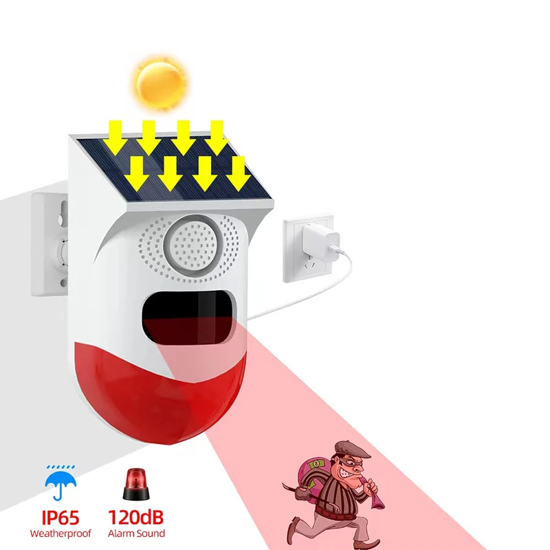 Инфракрасная сигнализация на солнечной батарее RF433, водонепроницаемая, дБ