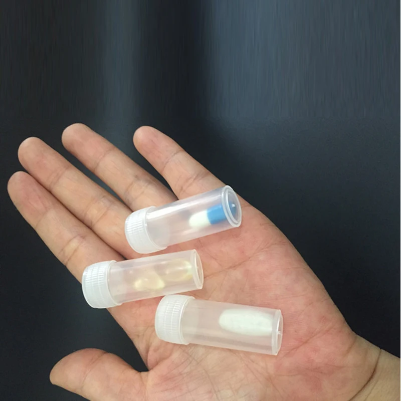 100 unids/lote 5ml/5g Mini botellas de plástico transparente para muestras, recipientes pequeños para medicina, píldora, almacenamiento de cápsulas de polvo sólido líquido