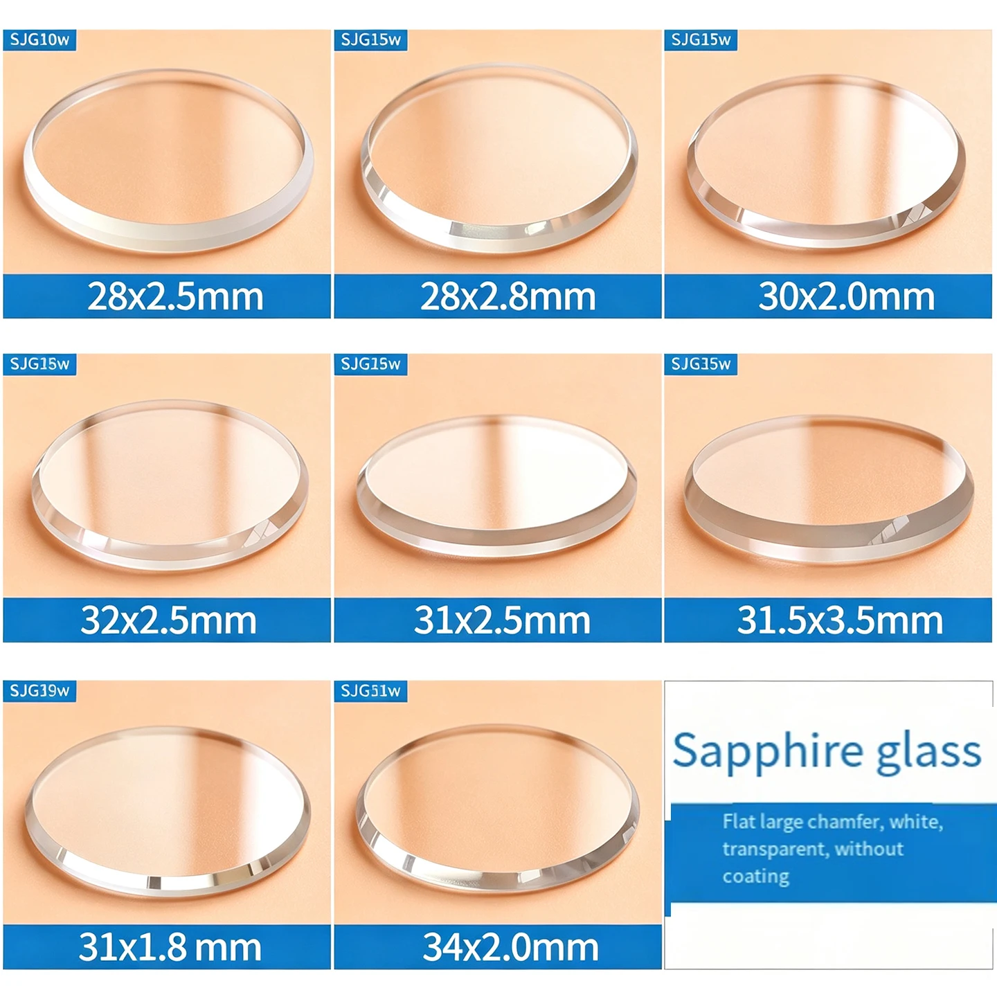 Big Bevel Sapphire Watch Crystal Flat Surface 28‑34mm Diameter Anti‑Scratch Replacement Glass For Seiko Watch Repair Spare Parts